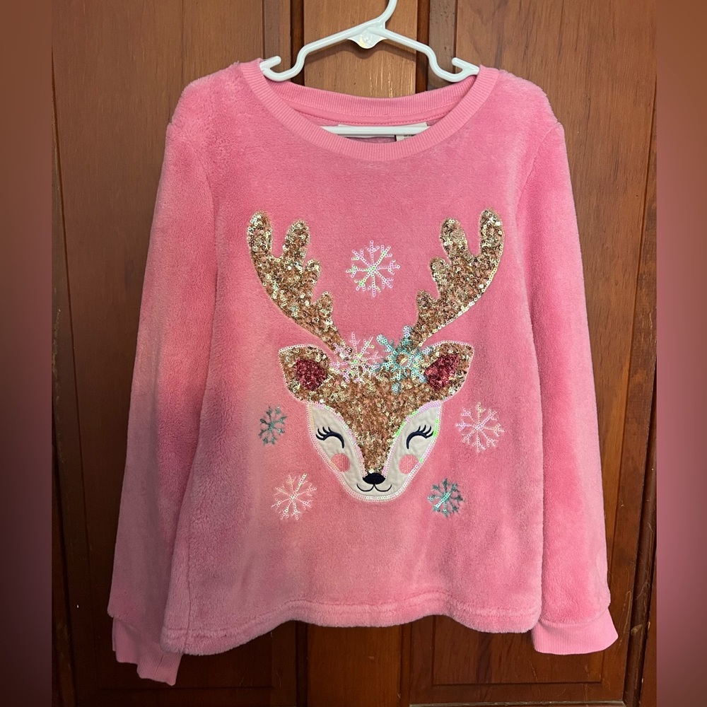 Cynthia Rowley fluffy pink sparkly reindeer size 7/8 sweater